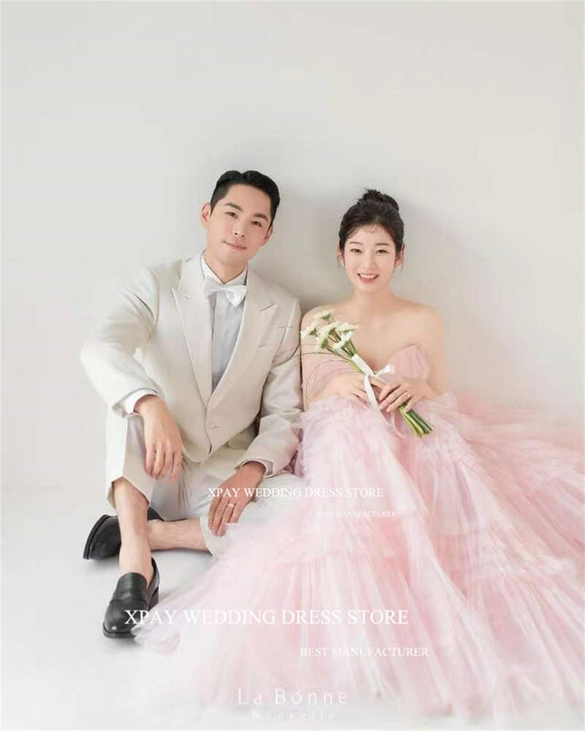 XPAY-Vestidos de Noche rosa con escote Corazón, vestido de fiesta escalonado con volantes, boda coreana, sesión de fotos, personalizado, cumpleaños, ocasión especial