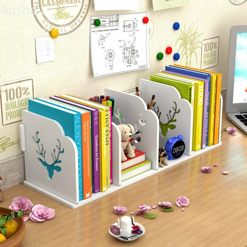 Rak buku kecil Desktop buku siswa berdiri rak meja sederhana meja anak-anak kotak penyimpanan kantor kotak buku kecil kartun