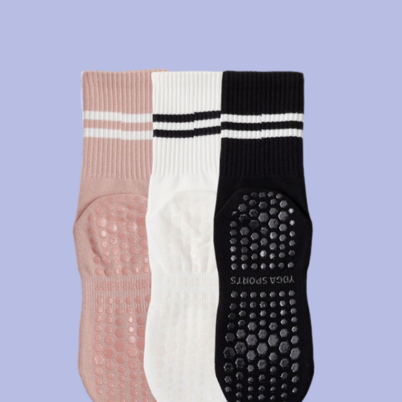 3 pairs of yoga socks, medium length socks, pure cotton anti slip silicone indoor fitness pilates, women's sports socks wholesal
