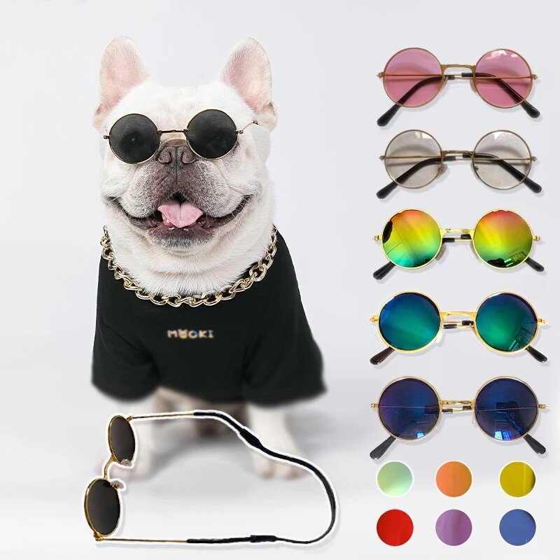 Lovely Vintage Round Cat Sunglasses, Reflexão Eye Wear Óculos para cães pequenos, Pet Fotos, Pet Products, Adereços Acessórios