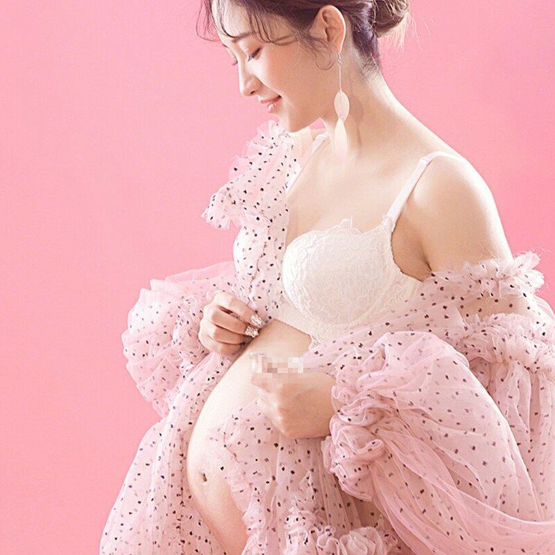 Rosa tule vestido de fotografia maternidade manga bolha xales vestido de festa vestido de maternidade vestido de maternidade