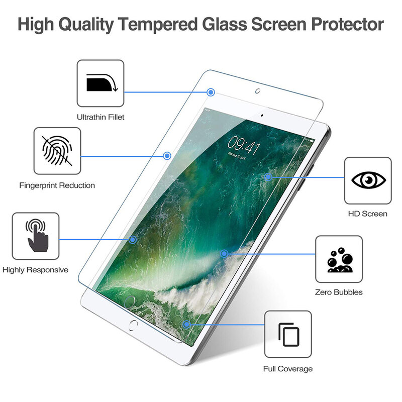 Protetor de tela de vidro temperado para apple ipad 9.7 2017 2018 5ª e 6ª geração, anti-riscos, cobertura completa, filme tablet, 3 pack