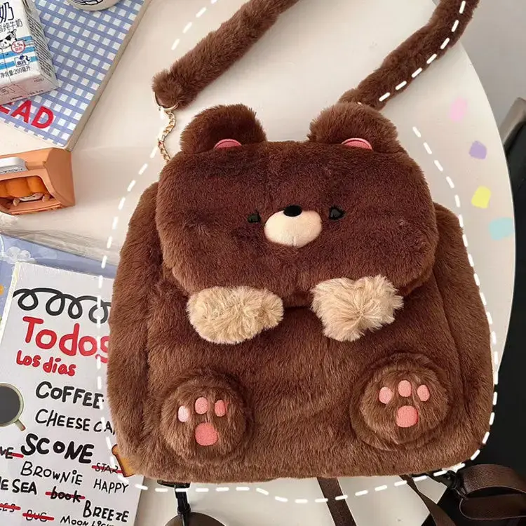 Grande Capacidade Kawaii Plush Bear Schoolbag, Estudante Crossbody Bag, Mochila De Armazenamento Dos Desenhos Animados, Saco De Escola Japonês
