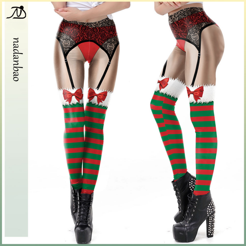 Nadanbao Weihnachten Spitze sexy Print Leggings Frauen Mode Urlaub Party Hose weibliche mittlere Taille elastische Strumpfhose Hosen