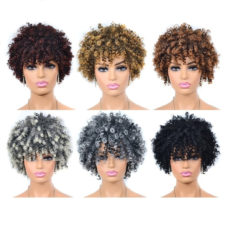 2024 New Fashion Short Curly Wigs Hairpiece Short Puffy Roll Afro Hairpiece Small Sscrew Roll Hairpiece