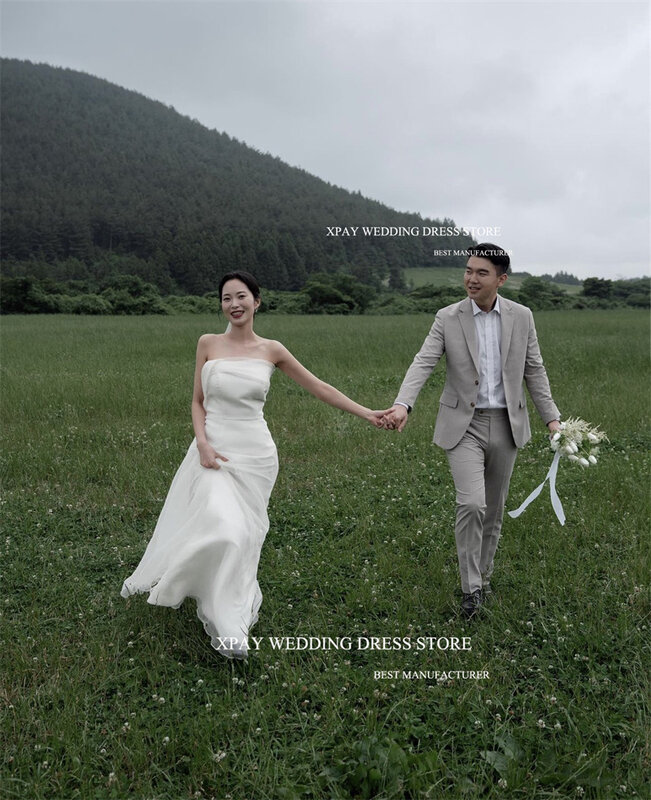 XPAY Simple Mermaid Silk Organza Korea Wedding Dresses Photoshoot Strapless Floor Length Bridal Gowns Garden Bride Dress