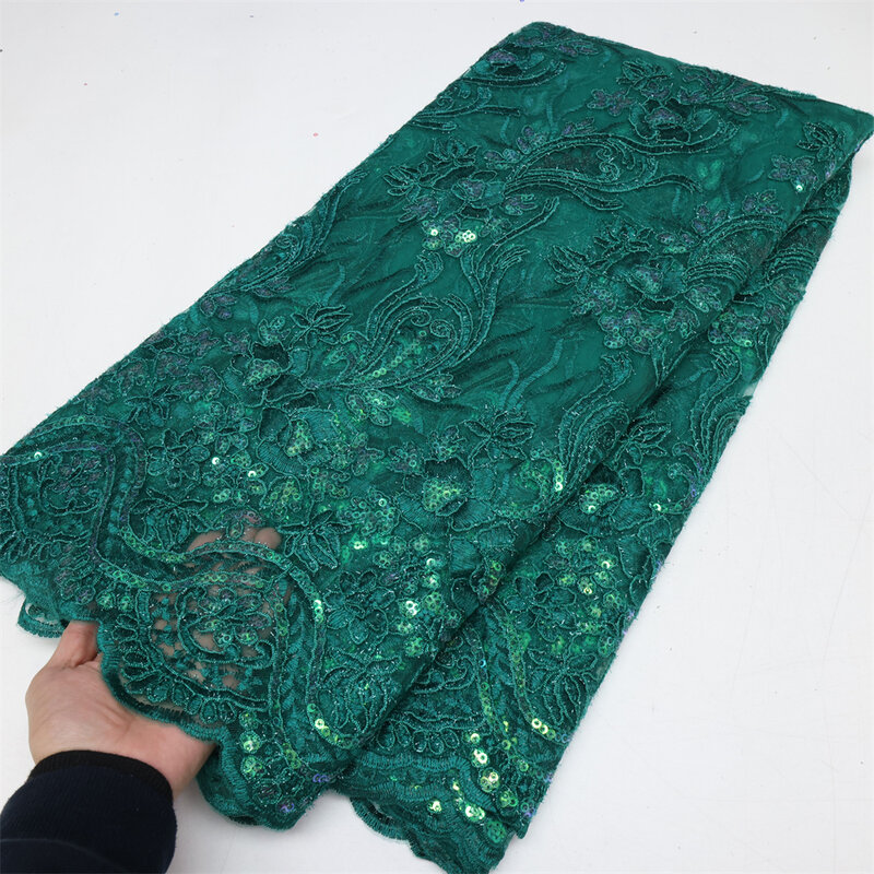 New French Tulle Lace Fabric 5 Yards 2023 High Quality Nigerian Wedding Sequins Embroidery African Lace Fabric Sewing LY2097