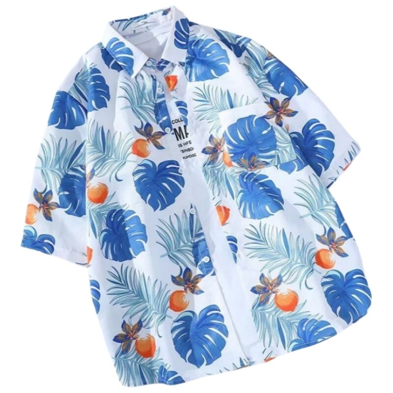 남성용 얇은 반팔 꽃무늬 셔츠, 멋진 루즈 하와이안 비치 셔츠 재킷, 여름 패션