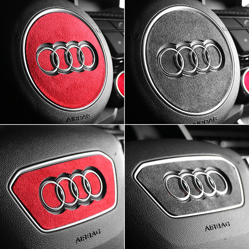 Alcantara para Audi A3 8V A4 B9 A6 A7 A8 S6 S7 S8 Q3 Q5 Q7 Q8 S5 RS6 RS7, emblema de volante de coche, pegatina, accesorios interiores