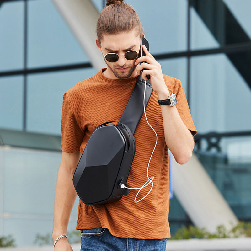 Borsa a tracolla Design Hard Shell 3.0 borsa a tracolla con ricarica USB borse a tracolla borsa a tracolla da viaggio corta impermeabile maschile per uomo