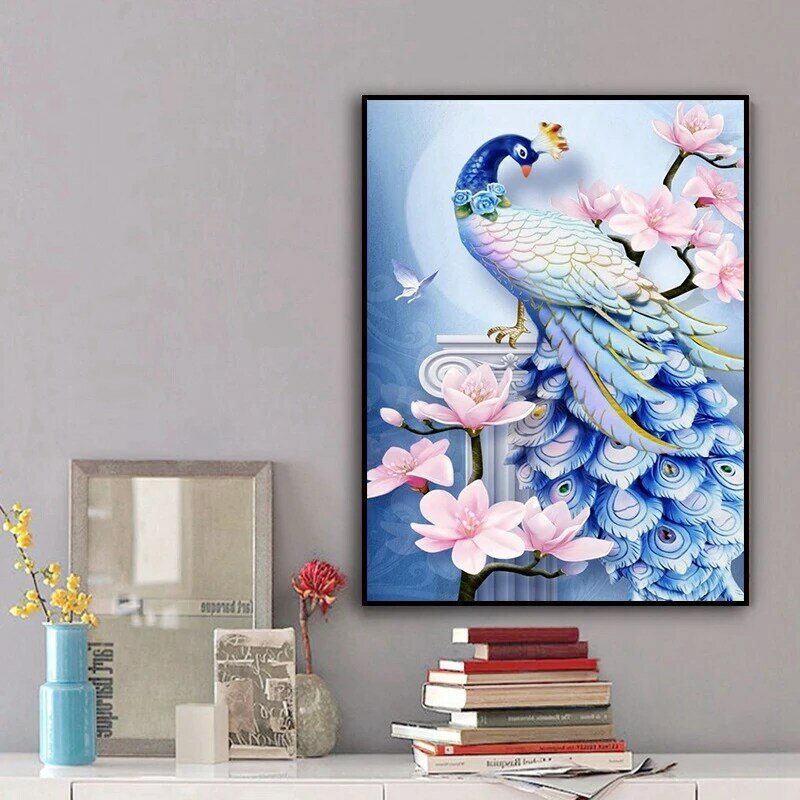 Paint With Diamond Embroidery Blue Peacock Diamond Painting Full Round Picture Of Rhinestone Home Decor 01