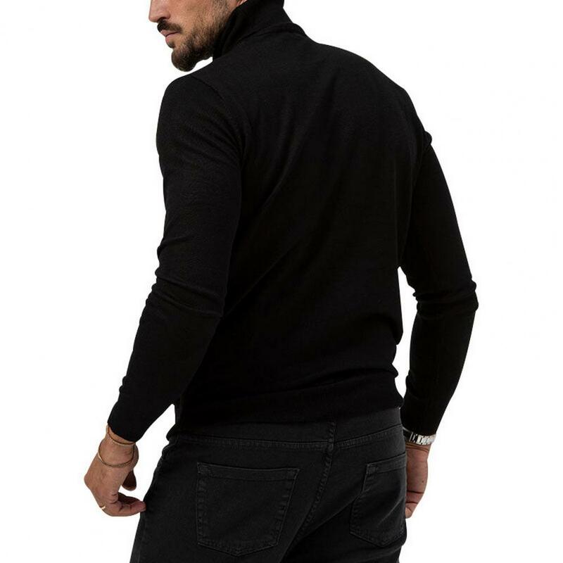 Camisola de malha de gola alta masculina, camisa base, pulôver espesso, ajuste fino, elástico, top de comprimento médio, casual, elegante, inverno