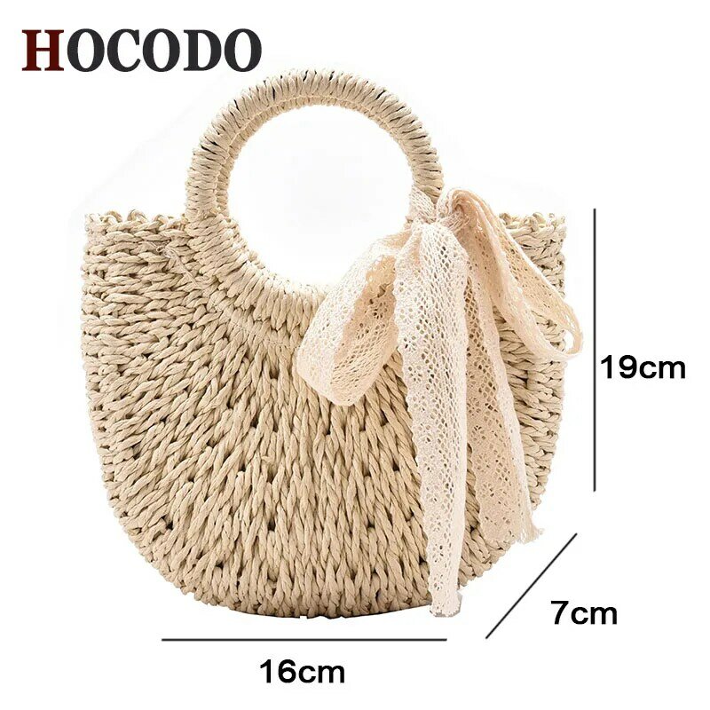 Hocodo moda palha crossbody saco para as mulheres verão palha bolsas femininas casual praia bolsa de ombro handmad rattan