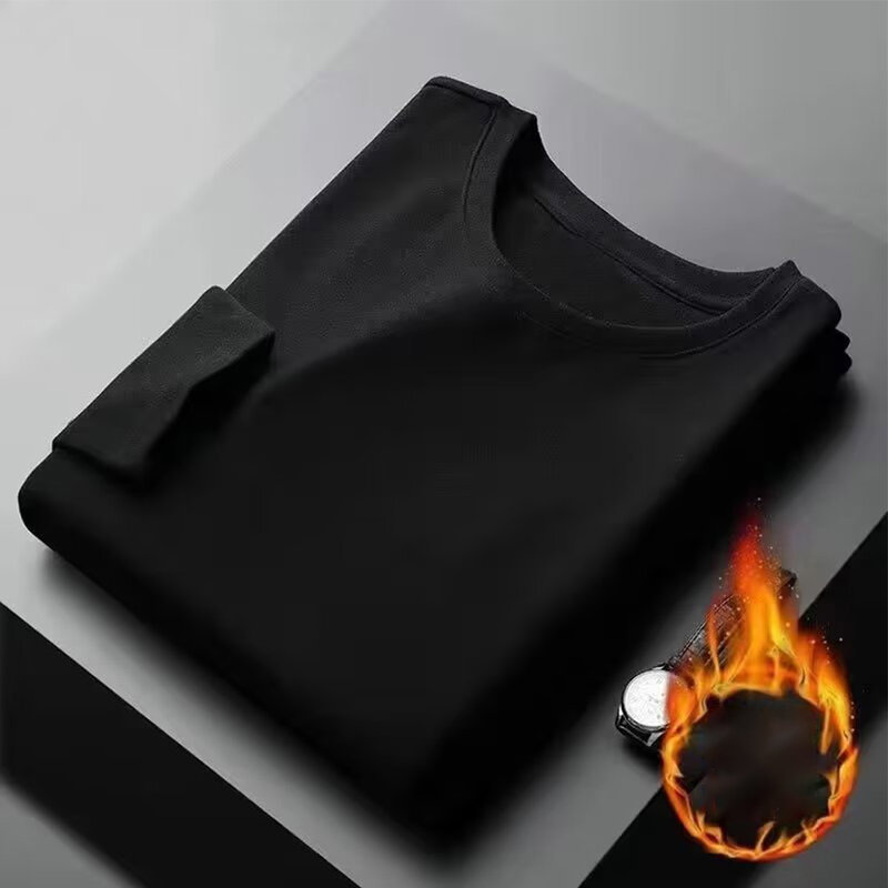 남성용 클래식 슬림핏 언더셔츠, 두꺼운 라운드넥 상의, 긴팔 풀오버 티셔츠, 블랙 그린 다크 브라운 다크 그레이