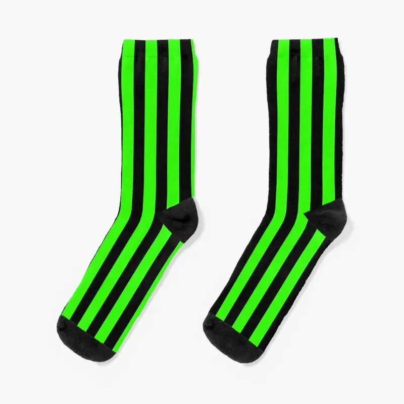 Chaussettes à rayures verticales vert néon et noir pour hommes et femmes, bottes de randonnée en coton, cadeaux drôles