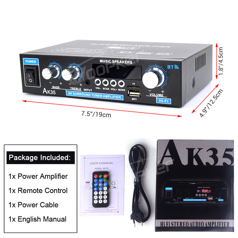 Woopker-amplificadores digitales AK35 para el hogar, Subwoofer Hifi FM, 800W, 100-240V, 12V