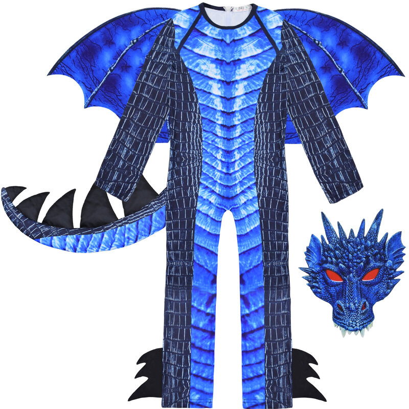 Unisex Boys Jumpsuit With Mask Halloween Costume Fancy Dress Child Deadly Dragon Costume