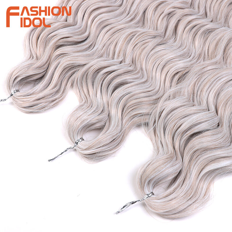 Anna Hair extensiones de cabello trenzado de onda profunda suelta sintética, cabello trenzado de onda de agua de 24 pulgadas, cabello rubio degradado, cabello rizado de ganchillo