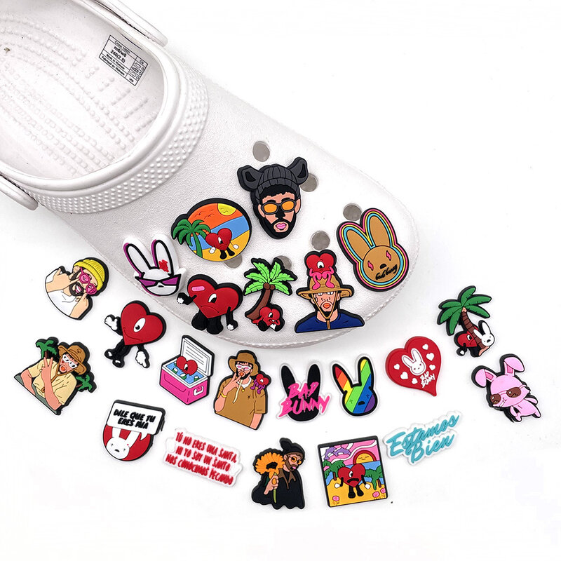 Hot 1pcs Cartoon Bad Bunny Shoe Charms DIY Funny Accessories Fit Women Sandals Buckle Decorate Singer kids Girl Adult Party Gift