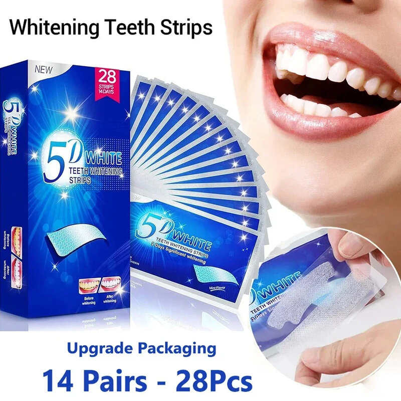 5D Teeth Whitening Strips Whiten Tooth Gel Remove Plaque Stains Tea Coffee Stains Bleaching Dental Tools Bright White Teeth Care