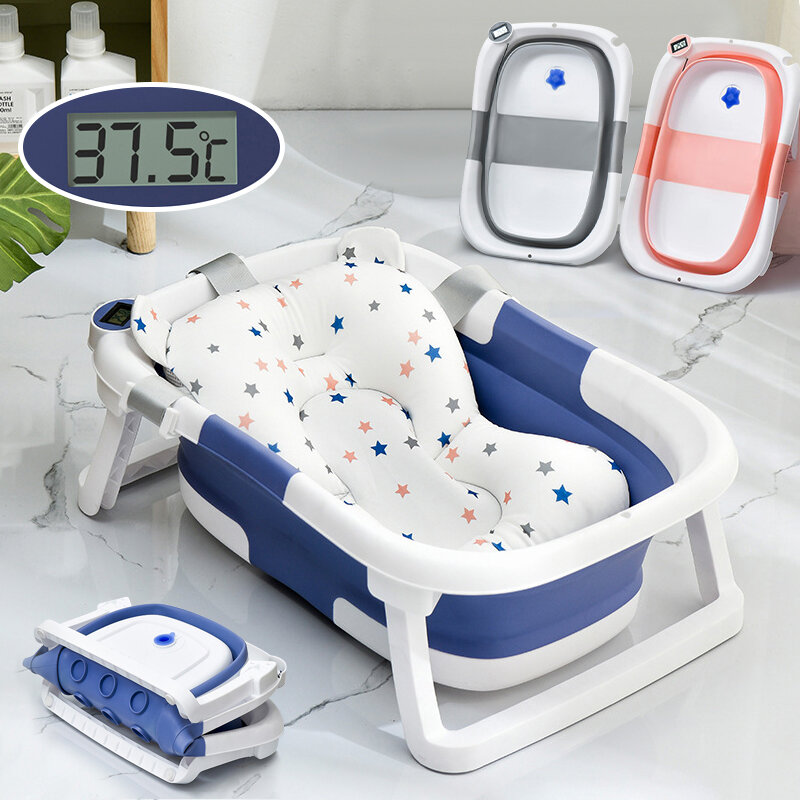 Baignoire en silicone coordonnante pour bébé, bain de pieds pliable, détection de température en temps réel, E27