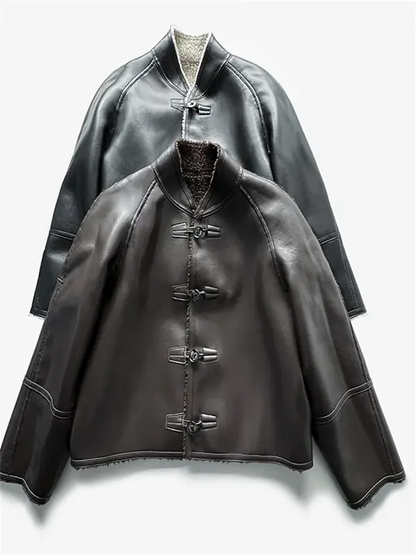 جاكيت نسائي من الجلد المدبوغ بصف واحد ، معطف غير رسمي ، تصميم جديد ، لبابين ، الخريف ، الشتاء