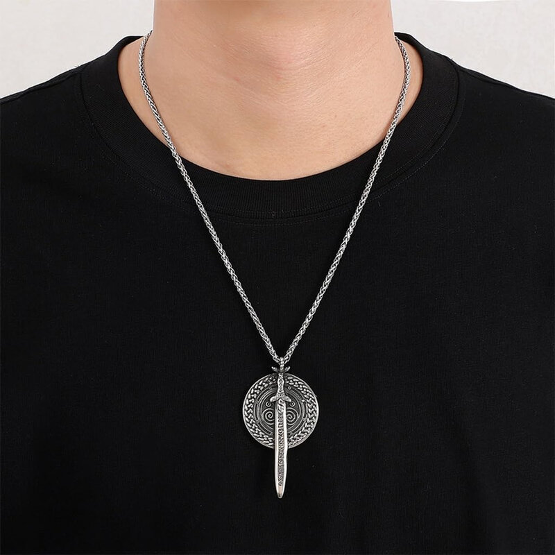 Men's fashion necklace, stainless steel viking necklace, shield pendant jewelry