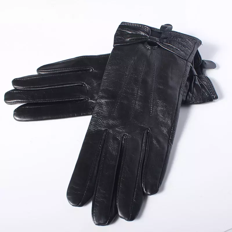 GOURS-guantes de piel auténtica para mujer, manoplas suaves y cálidas de piel de cabra, finas, a la moda, color negro, otoño e invierno, GSL045