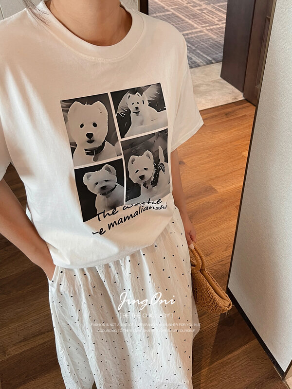 Camiseta branca de manga curta feminina, Y2K, top elegante, T-shirt grande, estilo coreano, roupas de verão, novo, 2024