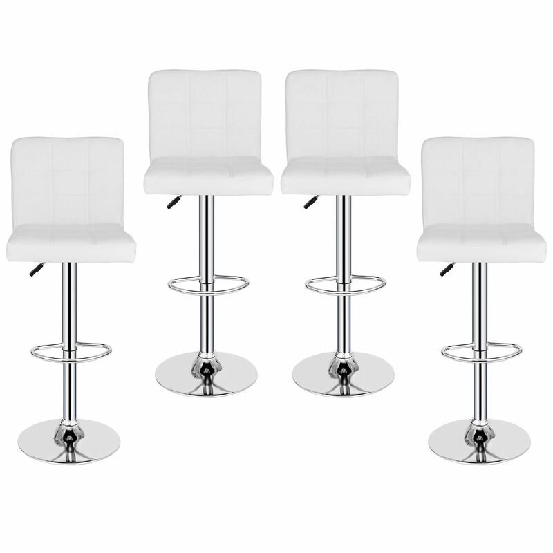 Белые барные стулья с 3-уровневым газовым стержнем, набор из 4 регулируемых стульев из стали