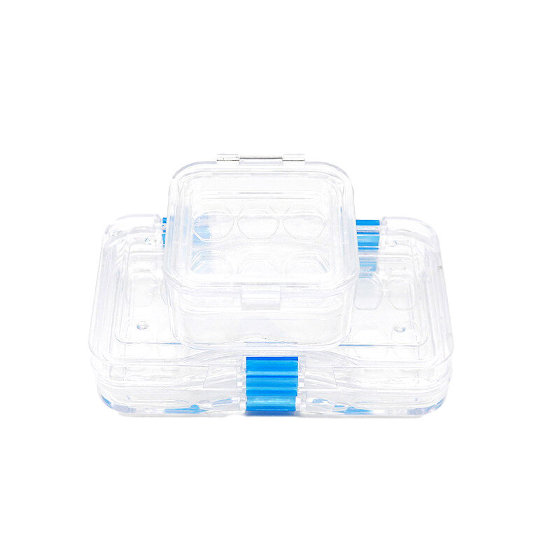 6/16 Grids Plastic Transparent Dental Box Denture Storage Box With Film Membrane Colorful Hinge For Crown And Bridges