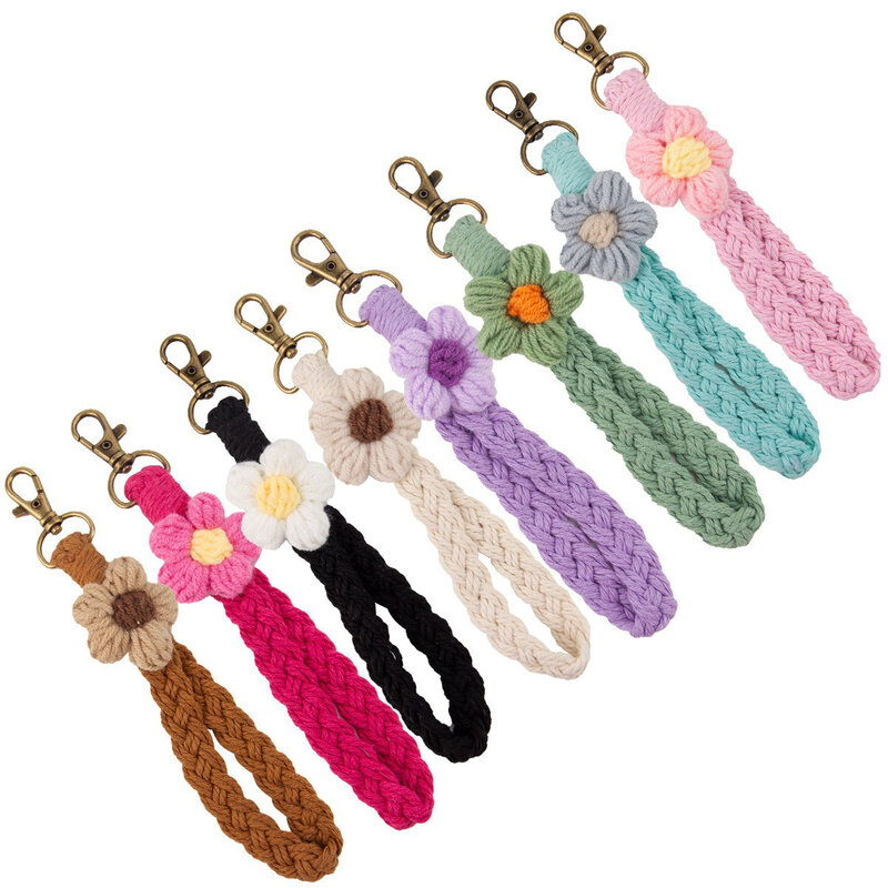 Плетеная цепочка для ключей «цветок маргаритки», брелок ручной работы, ремешок на запястье, Женский креативный подарок для девушек