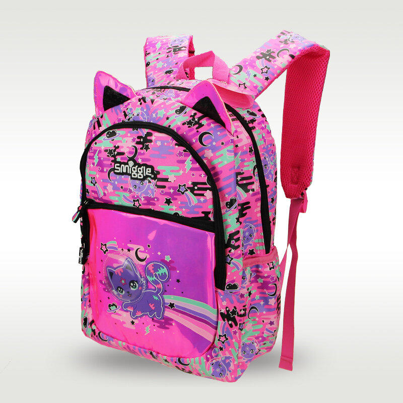 Smiggle الأصلي الأكثر مبيعا الأطفال المدرسية فتاة الكتف حقيبة الظهر الوردي الأحمر الفضاء القط لطيف الحلو حقيبة 16 بوصة