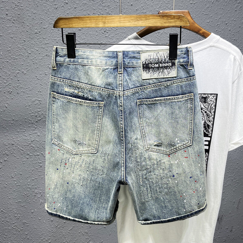 2024summer scratch denim shorts men's trendy high-end casual all-matching fashion retro pants