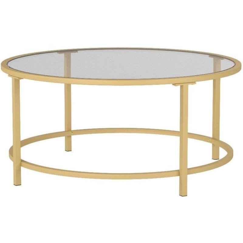 36in Modern Round Tempered Glass Accent Side Coffee Table for Living Room, Dining Room, Tea, Home Décor w/Metal Frame