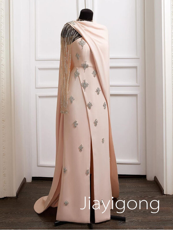 فستان سهرة من الساتان بياقة عالية من Yipeisha ، براق مخصص ، رائع ، طول أرضي ، المملكة العربية السعودية