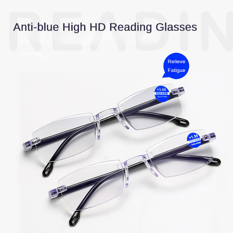 Rimless presby近視拡大鏡、青い光メガネ、hd樹脂、アンチブルーライトレンズ、高齢者の読書用メガネ、近視メガネ