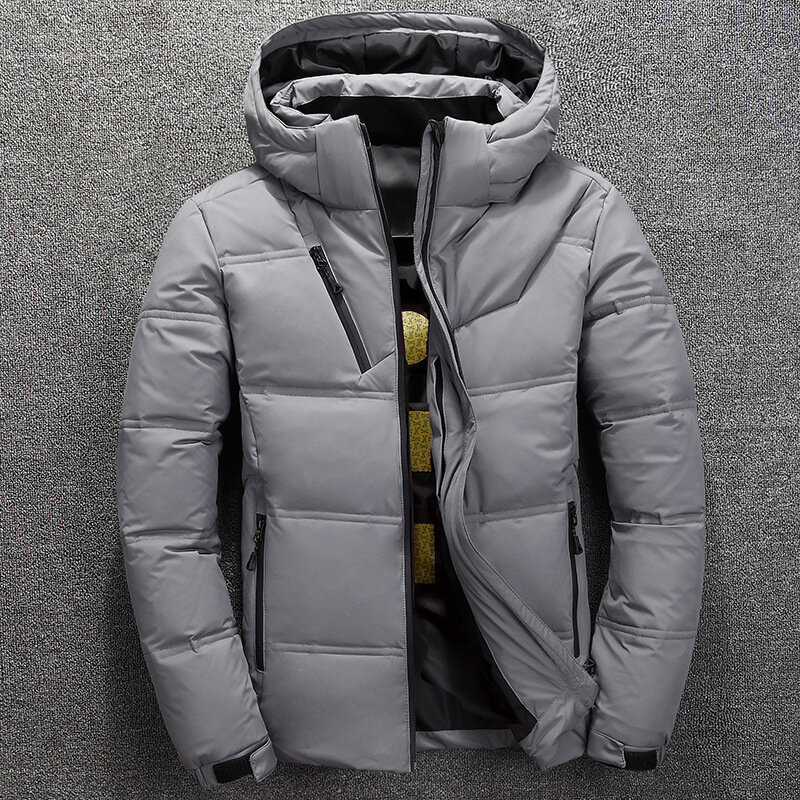 Giacca invernale da uomo calda cappotto colletto alla coreana giacca anatra bianca spessa moda piumino con cappuccio da uomo Outwear capispalla maschile