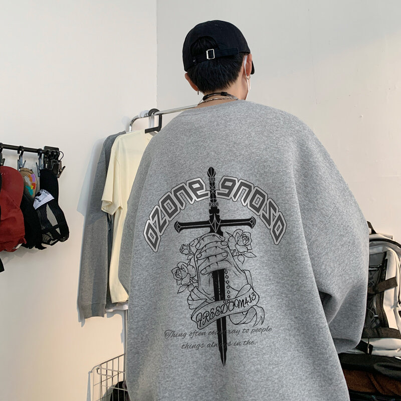Men’s Graphic Printed Hoodie Hip Hop Streetwear Oversized Baggy Hooded Sweatshirt Male Top