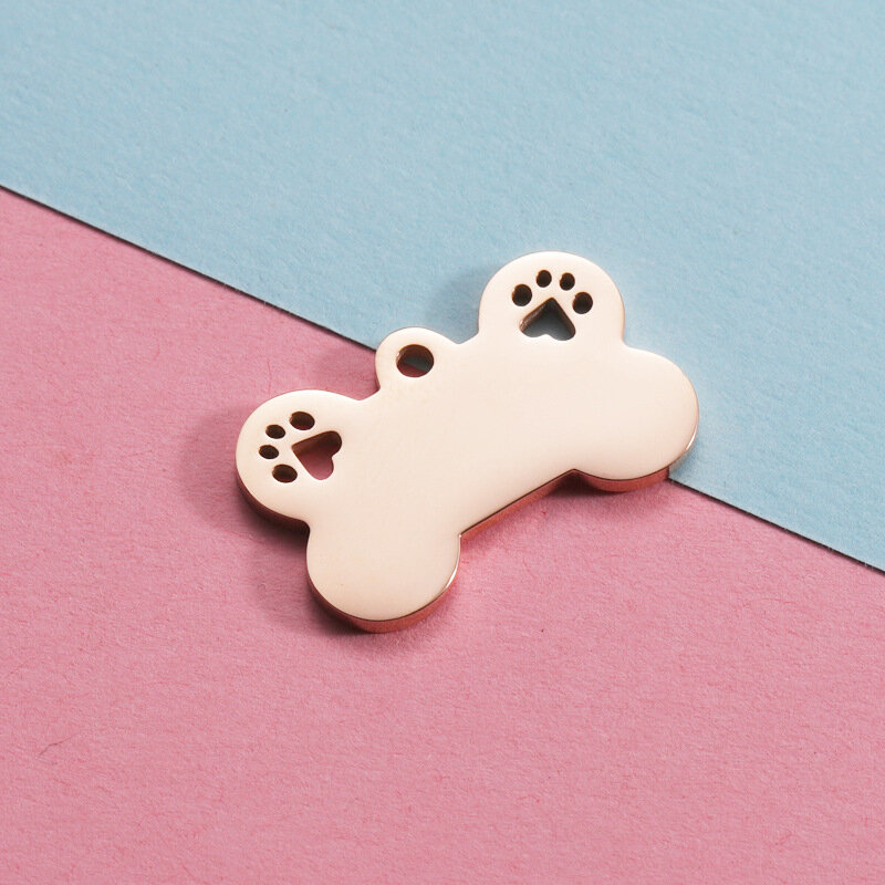 5PCS Stainless Steel Bone Charms Hollowed Pet Cat and Dog Footprint Personalized Pet Name Pendant Cat and Dog ID Necklace Collar