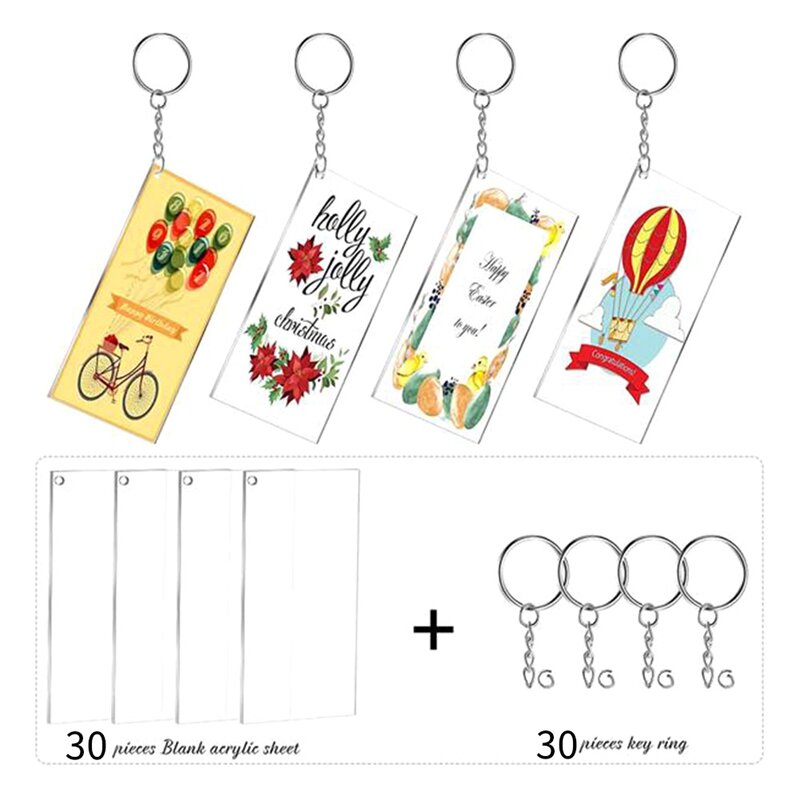 Acrílico Keychain Blanks Set, ornamento vinil, DIY Craft, 30 pcs