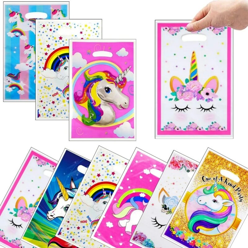 Decoraciones de unicornio para fiesta de cumpleaños, bolsas de unicornio arcoíris, suministros para fiesta de cumpleaños de niña