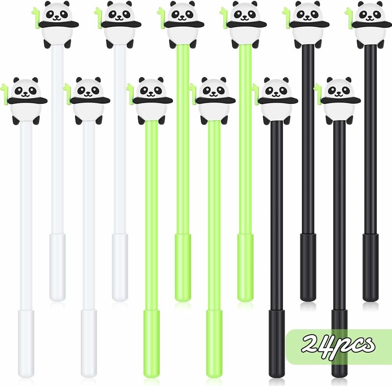 24 buah Panda Gel pena Set hewan kartun lucu pulpen 0.5mm Kawaii alat tulis sekolah perlengkapan kantor