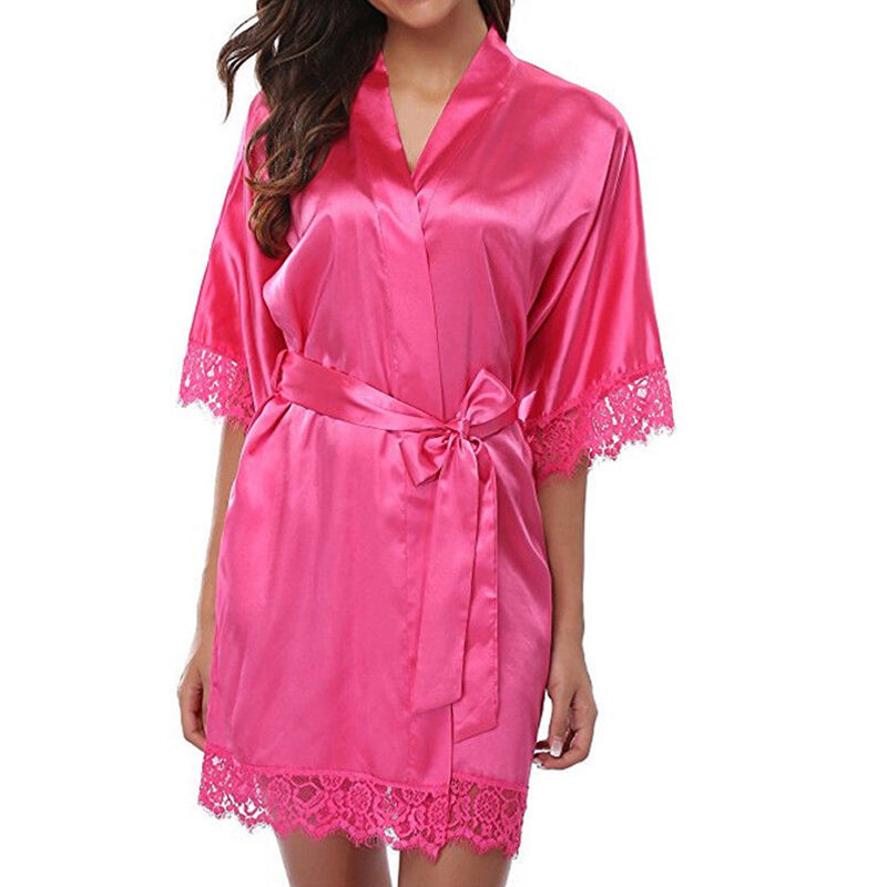 Sexy Women Robe Satin Lace Lingerie Ultra-thin Super Short Sleepwear Loose Breathable Dress Solid Nightgown Hot Sale Bathrobes