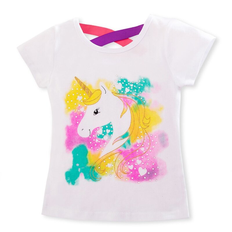 Camiseta de unicornio Unisex para niños, camisetas blancas de manga corta para bebés, Tops de algodón para niñas, ropa de 3 a 8 años 2021
