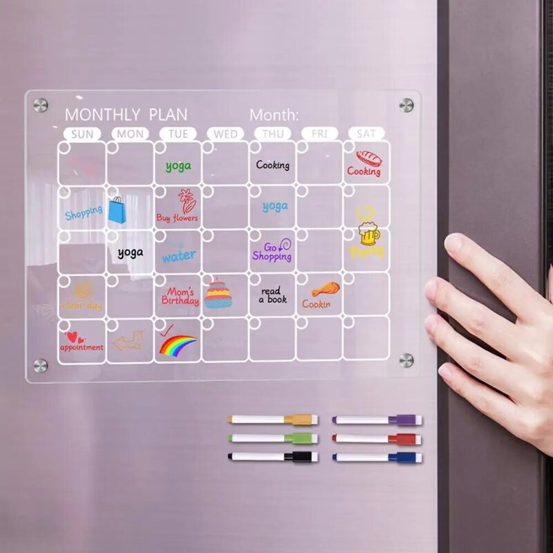 Доска-еженедельник акриловый магнитный календарь, магнитный календарь, белая доска, акриловый сухой стираемый холодильник, семейный ежемесячный