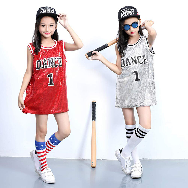 Lotoa Girls Kostum Tari Hip Hop Glitter Tank Top dengan Kaus Kaki Pakaian Pentas 5-12 Tahun