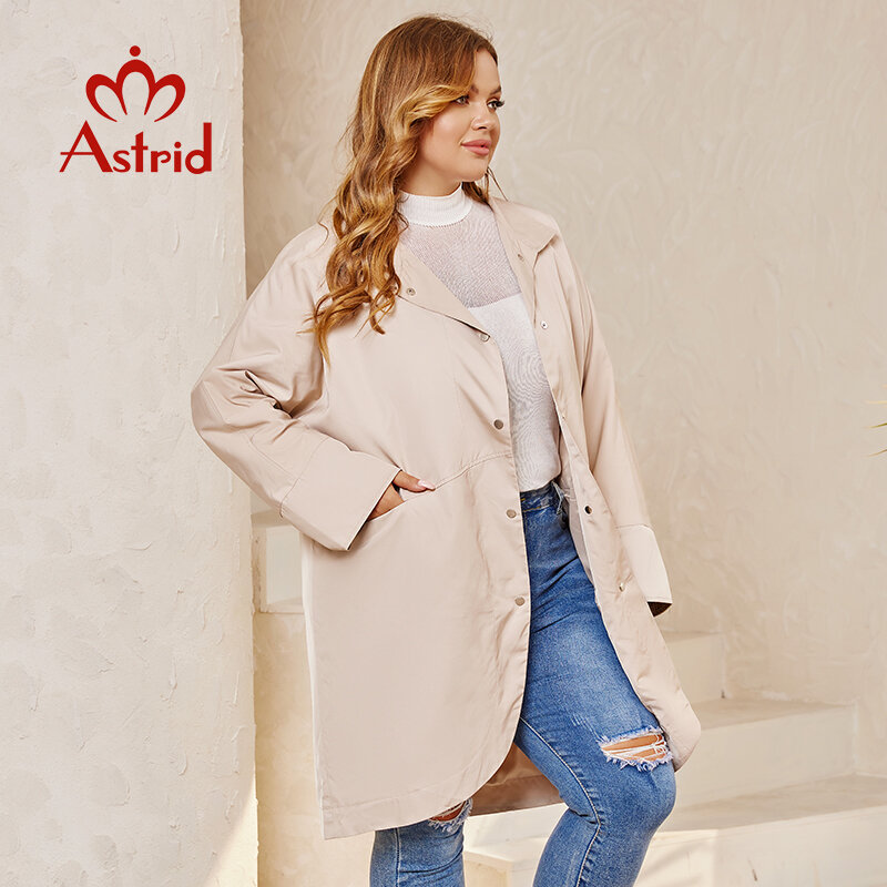 Astrid-casaco longo para mulheres, trench coat, blusão, trespassado, tamanho grande, roupas de exterior, primavera e outono, 2021