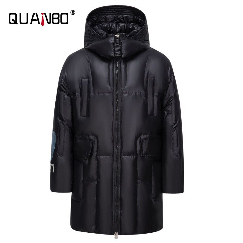 Chaquetas negras clásicas de plumón de pato para hombre, abrigo grueso con capucha de moda coreana x-long, 90%, invierno, novedad de 2023