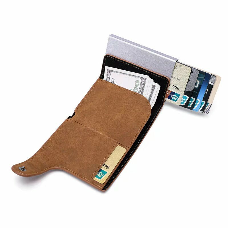 Смарт-кошелек Rfid для удостоверения личности и кредитных карт, кожаный ультратонкий деловой мужской Футляр для карт, автоматическая всплывающая металлическая визитница с защитой от кражи